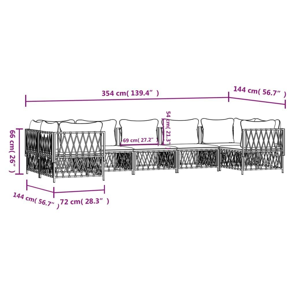 vidaXL 7-daļīgs dārza mēbeļu komplekts ar matračiem, PE tērauds cena un informācija | Dārza mēbeļu komplekti | 220.lv