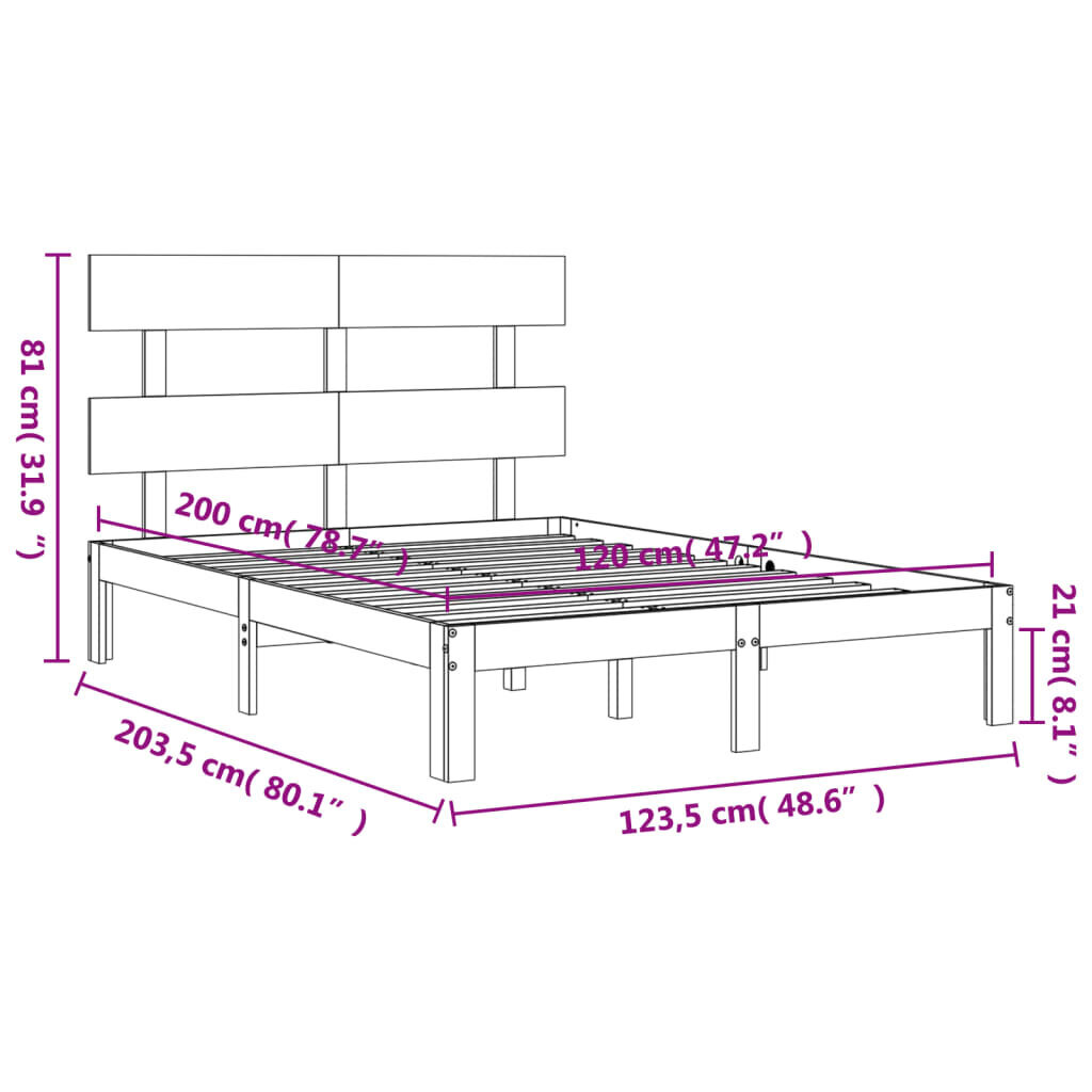 vidaXL gultas rāmis ar galvgali, 120x200 cm, masīvkoks cena un informācija | Gultas | 220.lv