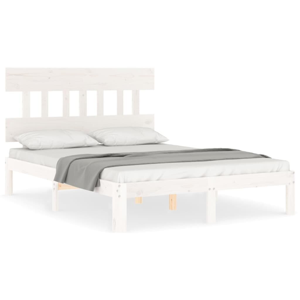 vidaXL gultas rāmis ar galvgali, 4FT, divvietīgs, masīvkoks, balts цена и информация | Gultas | 220.lv