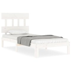 vidaXL gultas rāmis ar galvgali, balts, masīvkoks, 90x200 cm kaina ir informacija | Gultas | 220.lv