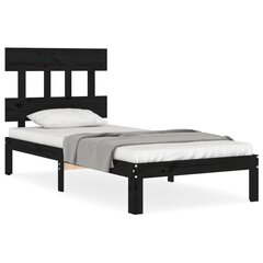 vidaXL gultas rāmis ar galvgali, 100x200 cm, masīvkoks, melns цена и информация | Кровати | 220.lv