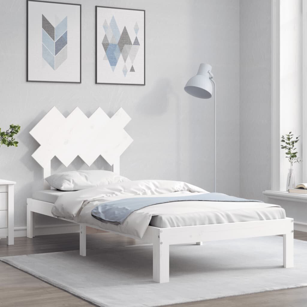 vidaXL gultas rāmis ar galvgali, balts, masīvkoks, 90x200 cm цена и информация | Gultas | 220.lv
