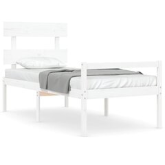 vidaXL gultas rāmis ar galvgali, 2FT6, vienvietīgs, masīvkoks, balts cena un informācija | Gultas | 220.lv