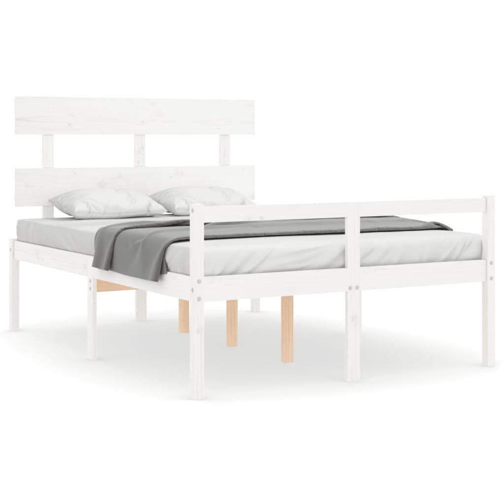 vidaXL gultas rāmis ar galvgali, balts, 4FT, divvietīgs, masīvkoks cena un informācija | Gultas | 220.lv