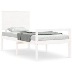 vidaXL gultas rāmis ar galvgali, balts, 100x200 cm, masīvkoks cena un informācija | Gultas | 220.lv