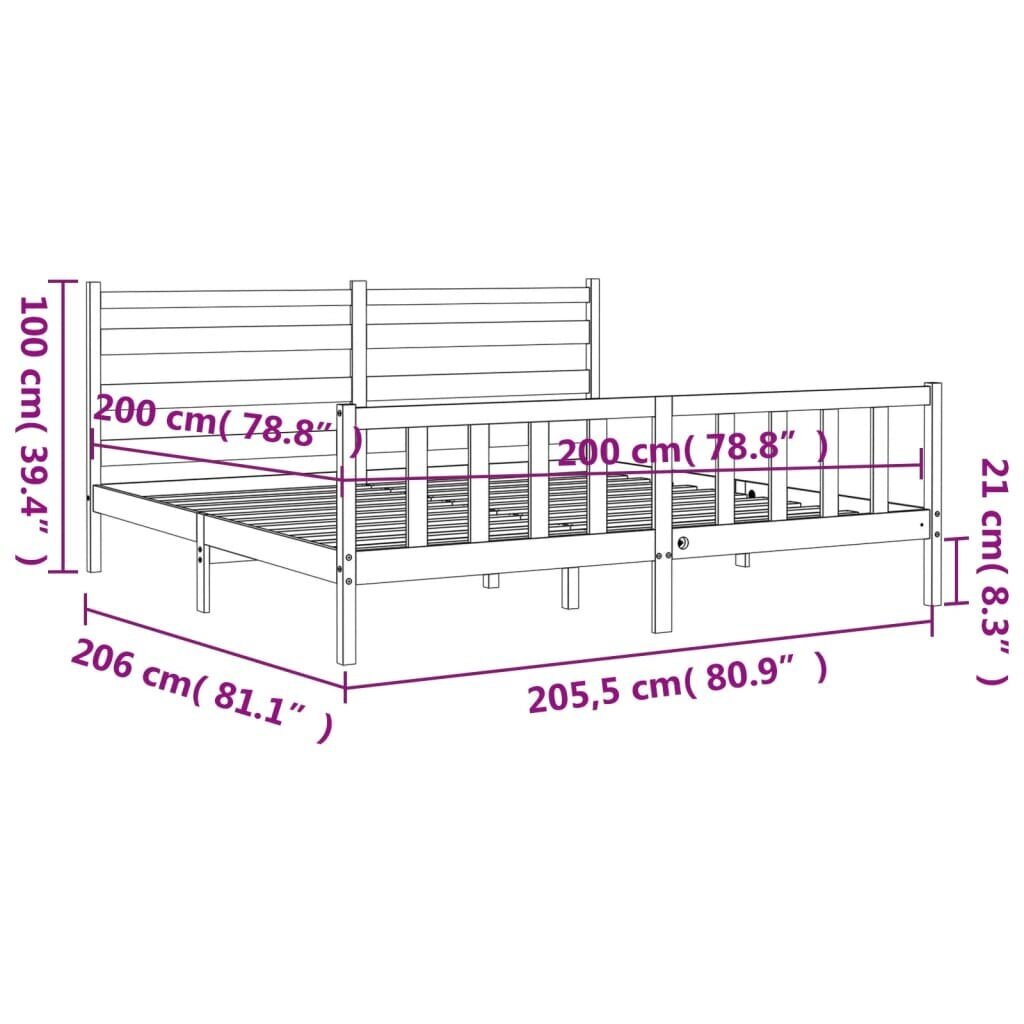 vidaXL gultas rāmis ar galvgali, 200x200 cm, masīvkoks, balts цена и информация | Gultas | 220.lv