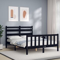 vidaXL gultas rāmis ar galvgali, 140x190 cm, masīvkoks, melns cena un informācija | Gultas | 220.lv