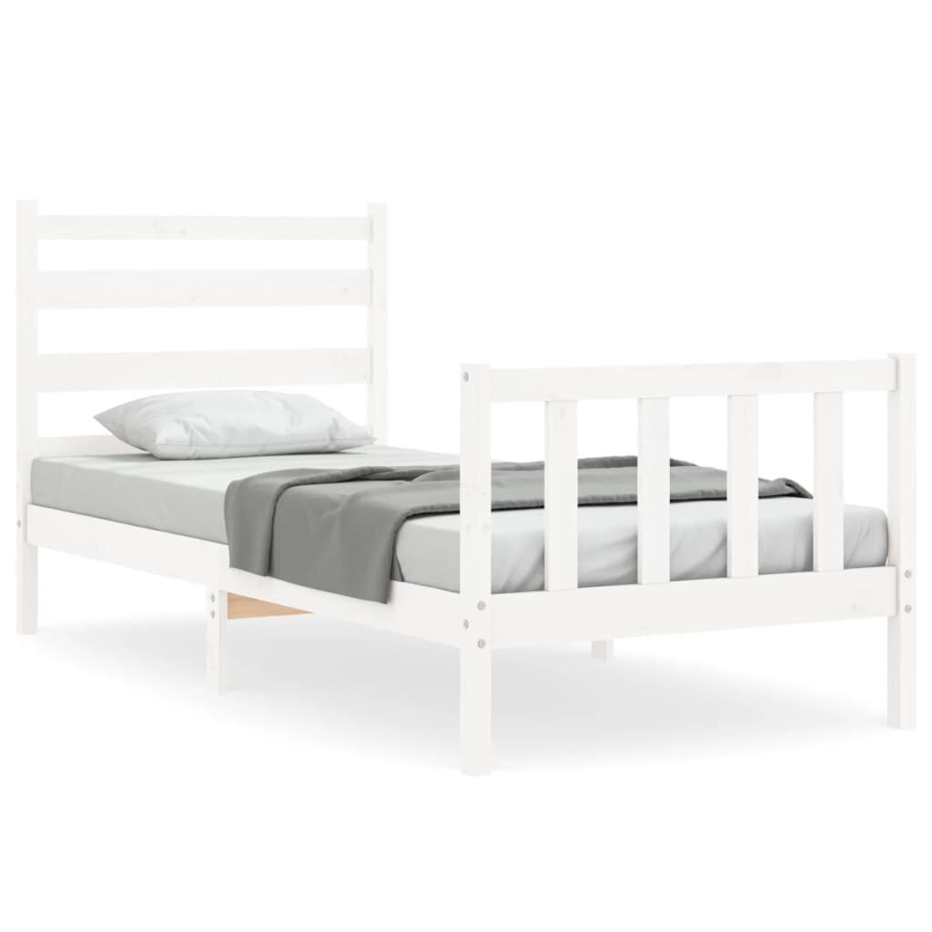 vidaXL gultas rāmis ar galvgali, balts, masīvkoks, 90x200 cm цена и информация | Gultas | 220.lv