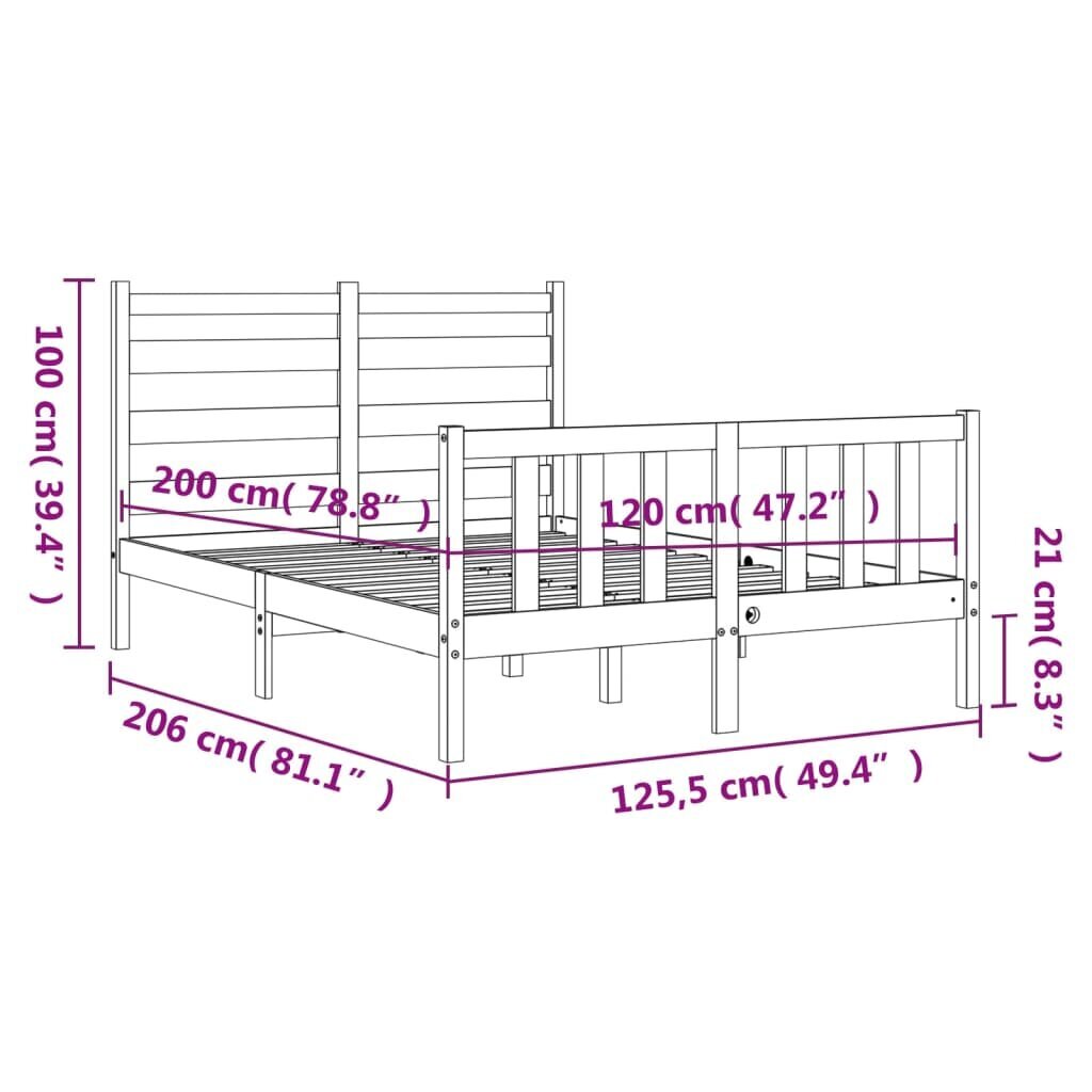 vidaXL gultas rāmis ar galvgali, 120x200 cm, masīvkoks cena un informācija | Gultas | 220.lv