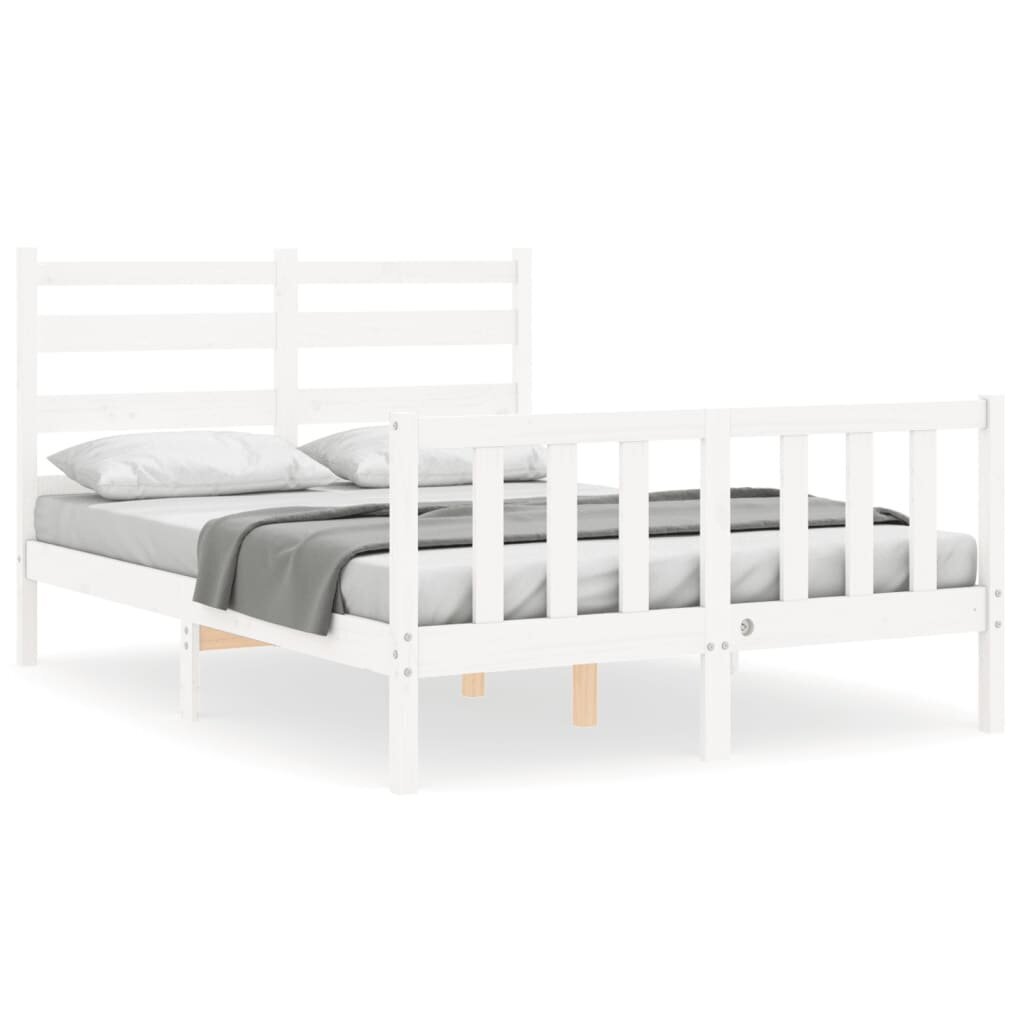 vidaXL gultas rāmis ar galvgali, 120x200 cm, masīvkoks, balts цена и информация | Gultas | 220.lv