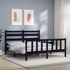 vidaXL gultas rāmis ar galvgali, 160x200 cm, masīvkoks, melns цена и информация | Кровати | 220.lv