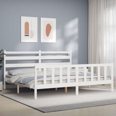 vidaXL gultas rāmis ar galvgali, balts, 180x200 cm, masīvkoks cena un informācija | Gultas | 220.lv