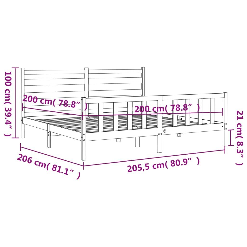 vidaXL gultas rāmis ar galvgali, melns, 200x200 cm, masīvkoks цена и информация | Gultas | 220.lv