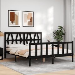 vidaXL gultas rāmis ar galvgali, 160x200 cm, masīvkoks, melns cena un informācija | Gultas | 220.lv