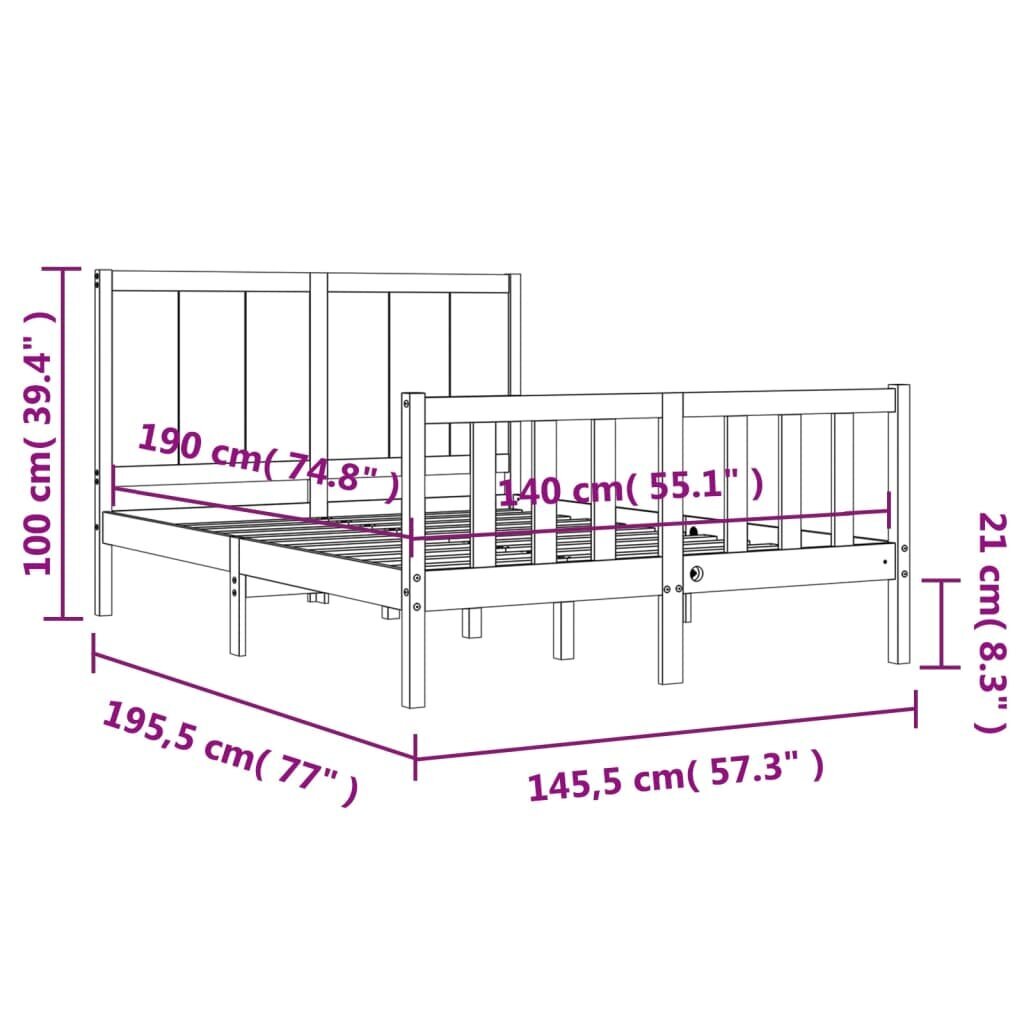 vidaXL gultas rāmis ar galvgali, 140x190 cm, masīvkoks, melns cena un informācija | Gultas | 220.lv