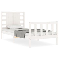 vidaXL gultas rāmis ar galvgali, balts, masīvkoks, 90x200 cm cena un informācija | Gultas | 220.lv
