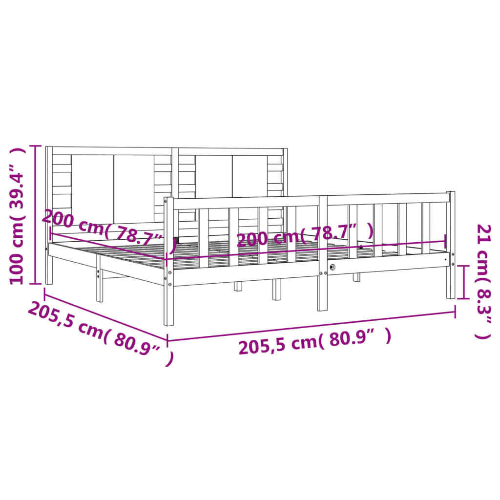 vidaXL gultas rāmis ar galvgali, 200x200 cm, masīvkoks cena un informācija | Gultas | 220.lv