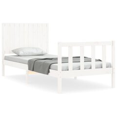 vidaXL gultas rāmis ar galvgali, 3FT, vienvietīgs, masīvkoks, balts cena un informācija | Gultas | 220.lv