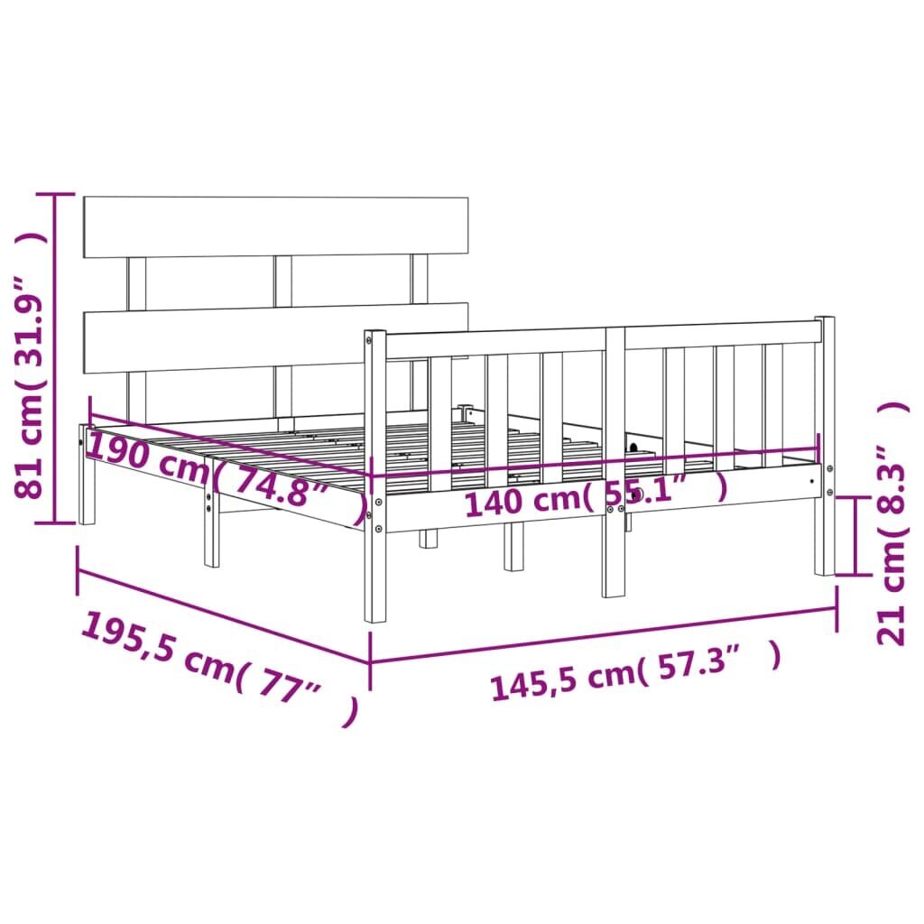 vidaXL gultas rāmis ar galvgali, 140x190 cm, masīvkoks цена и информация | Gultas | 220.lv