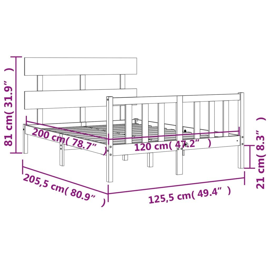 vidaXL gultas rāmis ar galvgali, 120x200 cm, masīvkoks, melns cena un informācija | Gultas | 220.lv