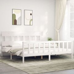 vidaXL gultas rāmis ar galvgali, balts, 200x200 cm, masīvkoks cena un informācija | Gultas | 220.lv