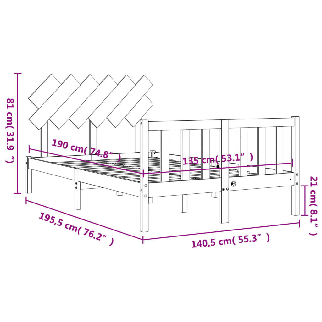 vidaXL gultas rāmis ar galvgali, 4FT6, divvietīgs, masīvkoks, balts цена и информация | Gultas | 220.lv