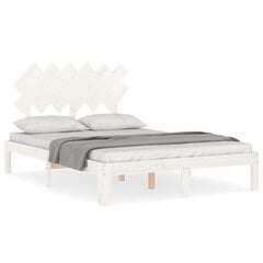 vidaXL gultas rāmis ar galvgali, 4FT6, divvietīgs, masīvkoks, balts cena un informācija | Gultas | 220.lv