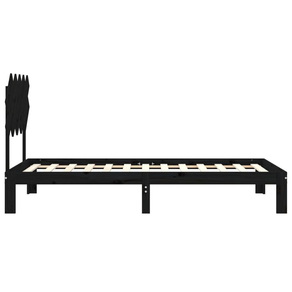 vidaXL gultas rāmis ar galvgali, 100x200 cm, masīvkoks, melns cena un informācija | Gultas | 220.lv