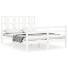 vidaXL gultas rāmis ar galvgali, 140x190 cm, masīvkoks, balts цена и информация | Кровати | 220.lv