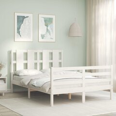 vidaXL gultas rāmis ar galvgali, 120x200 cm, masīvkoks, balts cena un informācija | Gultas | 220.lv