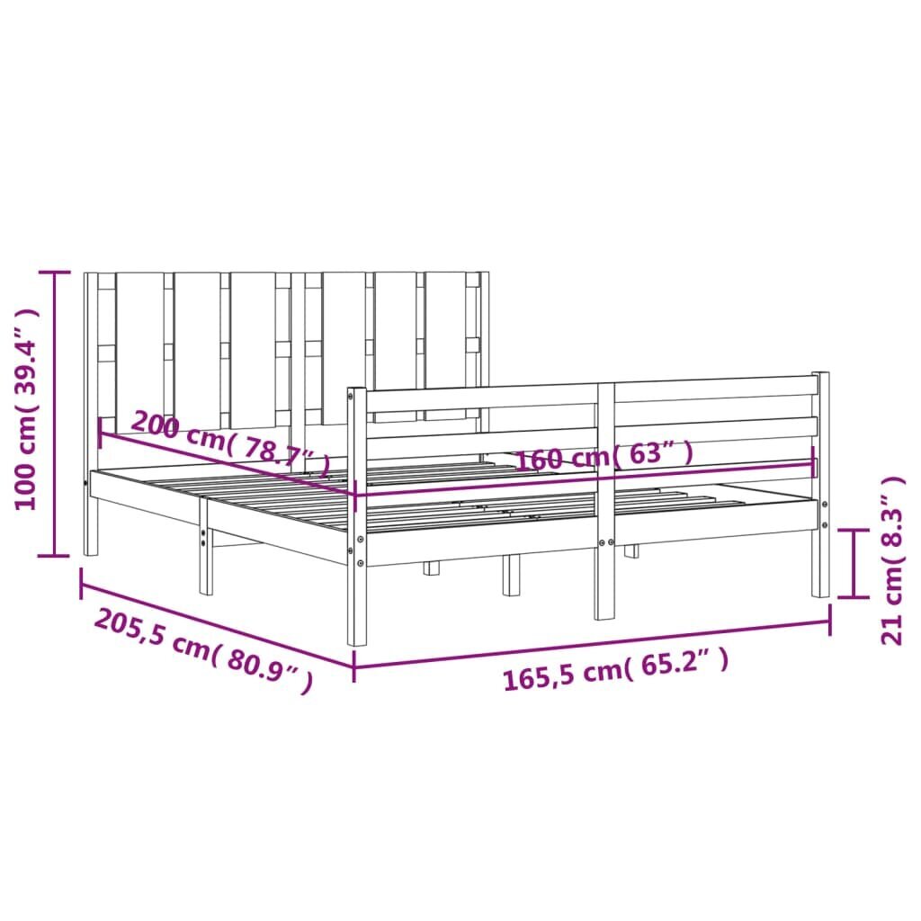 vidaXL gultas rāmis ar galvgali, 160x200 cm, masīvkoks цена и информация | Gultas | 220.lv