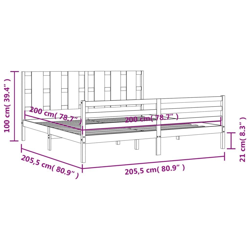 vidaXL gultas rāmis ar galvgali, 200x200 cm, masīvkoks cena un informācija | Gultas | 220.lv