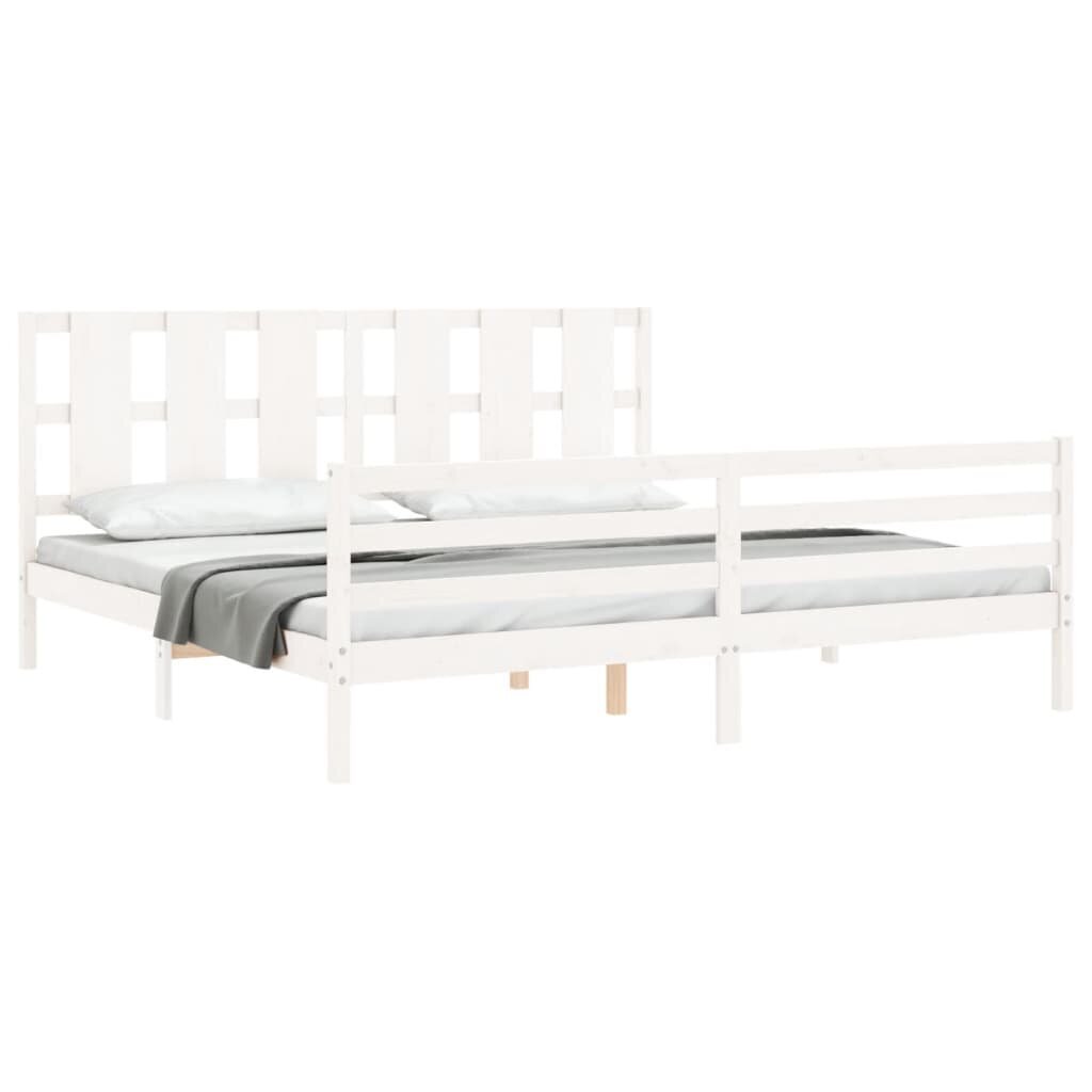 vidaXL gultas rāmis ar galvgali, 200x200 cm, masīvkoks, balts цена и информация | Gultas | 220.lv