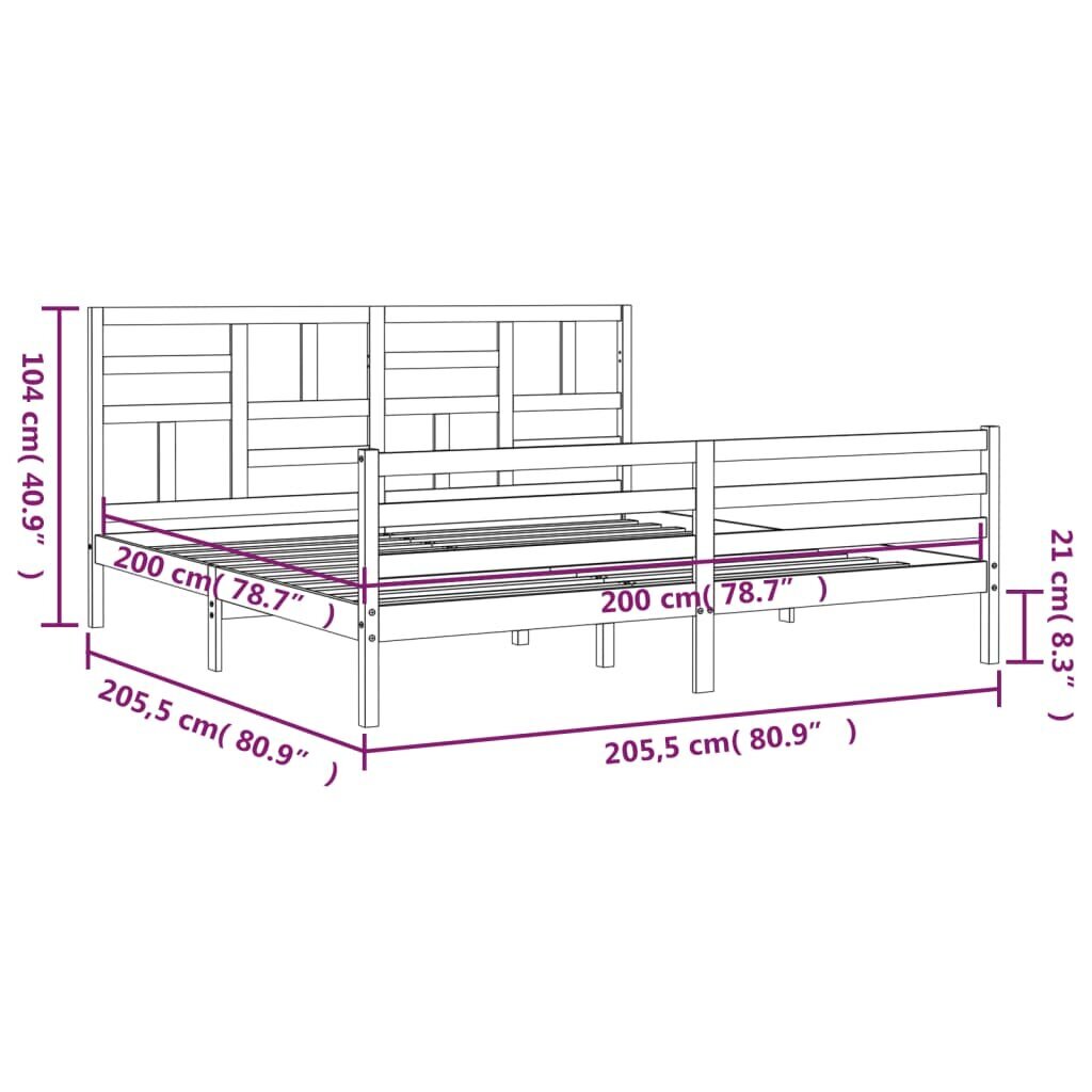 vidaXL gultas rāmis ar galvgali, balts, 200x200 cm, masīvkoks цена и информация | Gultas | 220.lv