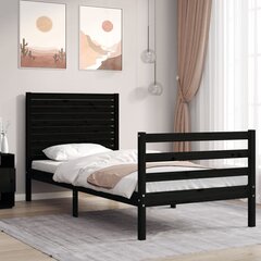 vidaXL gultas rāmis ar galvgali, melns, masīvkoks, 90x200 cm цена и информация | Кровати | 220.lv