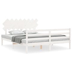 vidaXL gultas rāmis ar galvgali, 160x200 cm, masīvkoks, balts cena un informācija | Gultas | 220.lv