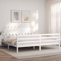 vidaXL gultas rāmis ar galvgali, balts, 200x200 cm, masīvkoks цена и информация | Кровати | 220.lv
