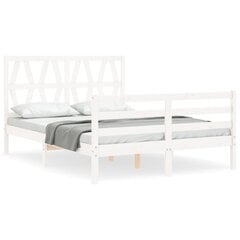 vidaXL gultas rāmis ar galvgali, 4FT, divvietīgs, masīvkoks, balts цена и информация | Кровати | 220.lv