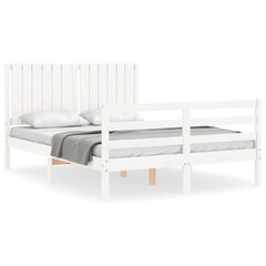 vidaXL gultas rāmis ar galvgali, 140x190 cm, masīvkoks, balts цена и информация | Кровати | 220.lv