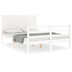 vidaXL gultas rāmis ar galvgali, 140x200 cm, masīvkoks, balts цена и информация | Кровати | 220.lv