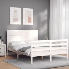vidaXL gultas rāmis ar galvgali, 140x200 cm, masīvkoks, balts цена и информация | Кровати | 220.lv