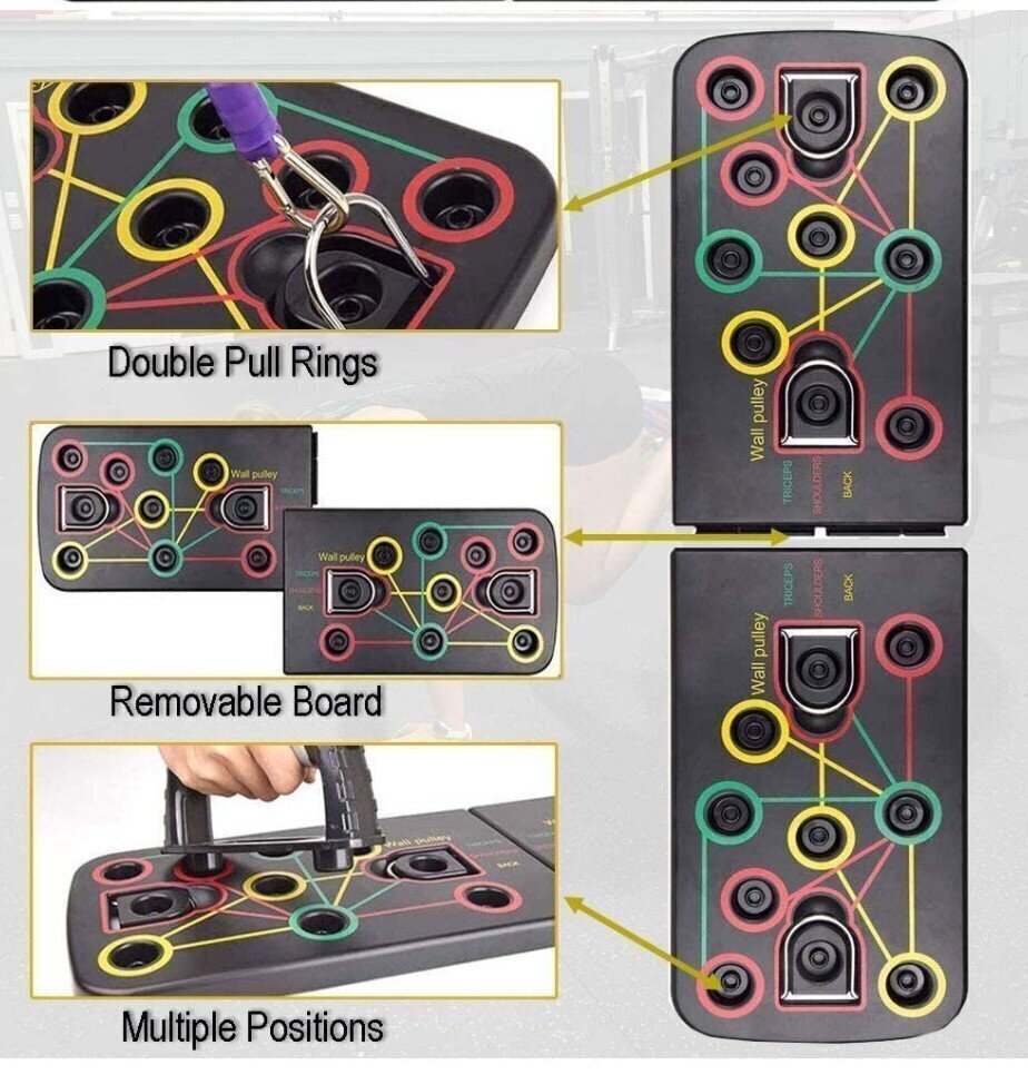 PUSH UP RACK 9 IN 1 atbalsta statīvs ar pretestības lentēm, visa ķermeņa trenažieris цена и информация | Treniņu soli un stendi | 220.lv