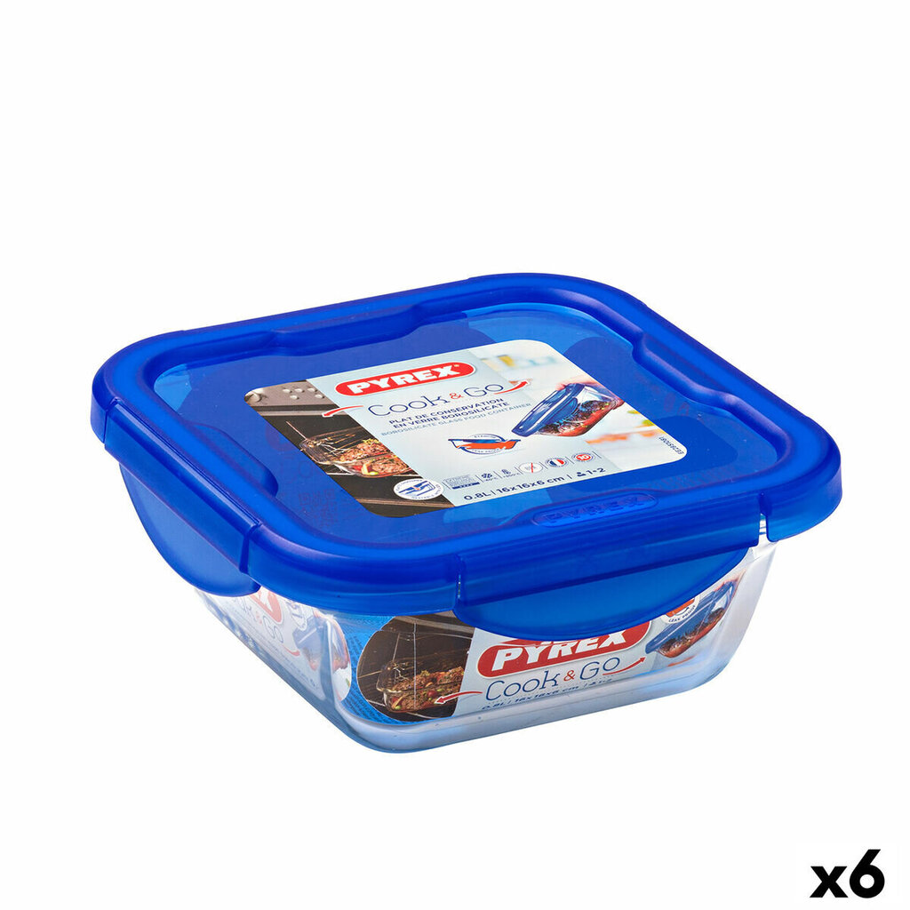 Hermētiska Pusdienu Kastīte Pyrex Cook & Go 16,7 x 16,7 x 7 cm Zils 850 ml Stikls (6 gb.) цена и информация | Trauki pārtikas uzglabāšanai | 220.lv