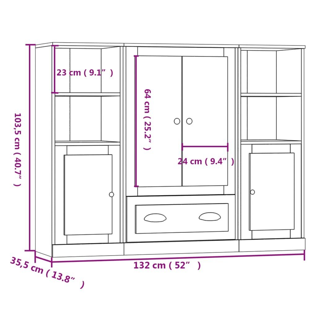 Augstie skapji vidaXL, 132x35,5x103,5 cm, balts cena un informācija | Skapīši viesistabai | 220.lv