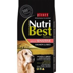 Nutribest Adult Sensitive lašu un rīsu suņu barība 15kg cena un informācija | Sausā barība suņiem | 220.lv