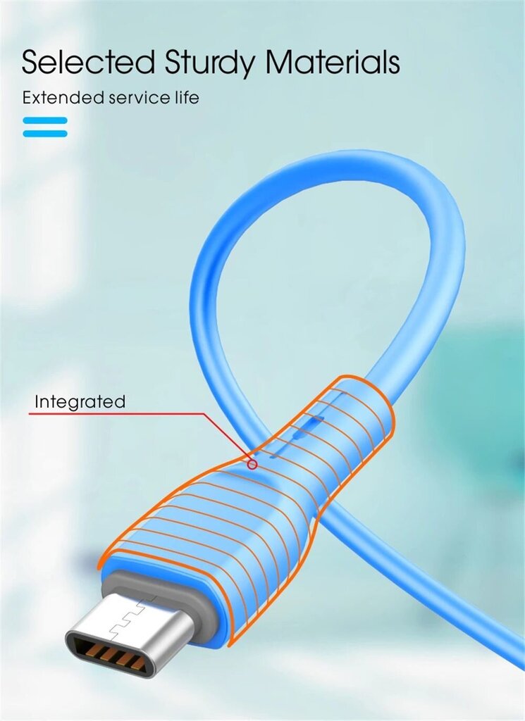 Silikona kabelis, USB-Mikro USB, 1 m цена и информация | Savienotājkabeļi | 220.lv