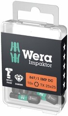 Биты ударные Wera 867/1 TORX T20 x 25мм, 10шт цена и информация | Механические инструменты | 220.lv