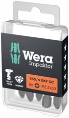 Skrūvgriežu uzgaļi Wera Impaktor 855/4, PZ 3 x 50mm, 5 gab. cena un informācija | Rokas instrumenti | 220.lv