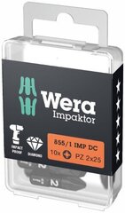 Биты Wera 855/1 Impaktor PZ 2 x 25 мм, 10 шт. цена и информация | Механические инструменты | 220.lv