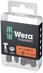 Skrūvgriežu uzgaļi Wera Impaktor 851/4 PH 3 x 50mm, 5 gab. cena un informācija | Rokas instrumenti | 220.lv